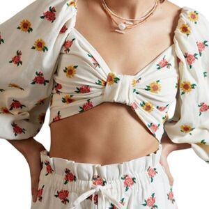Farm Rio Women's Floral Puff Sleeve Crop Top Multicolor Size: Multiple